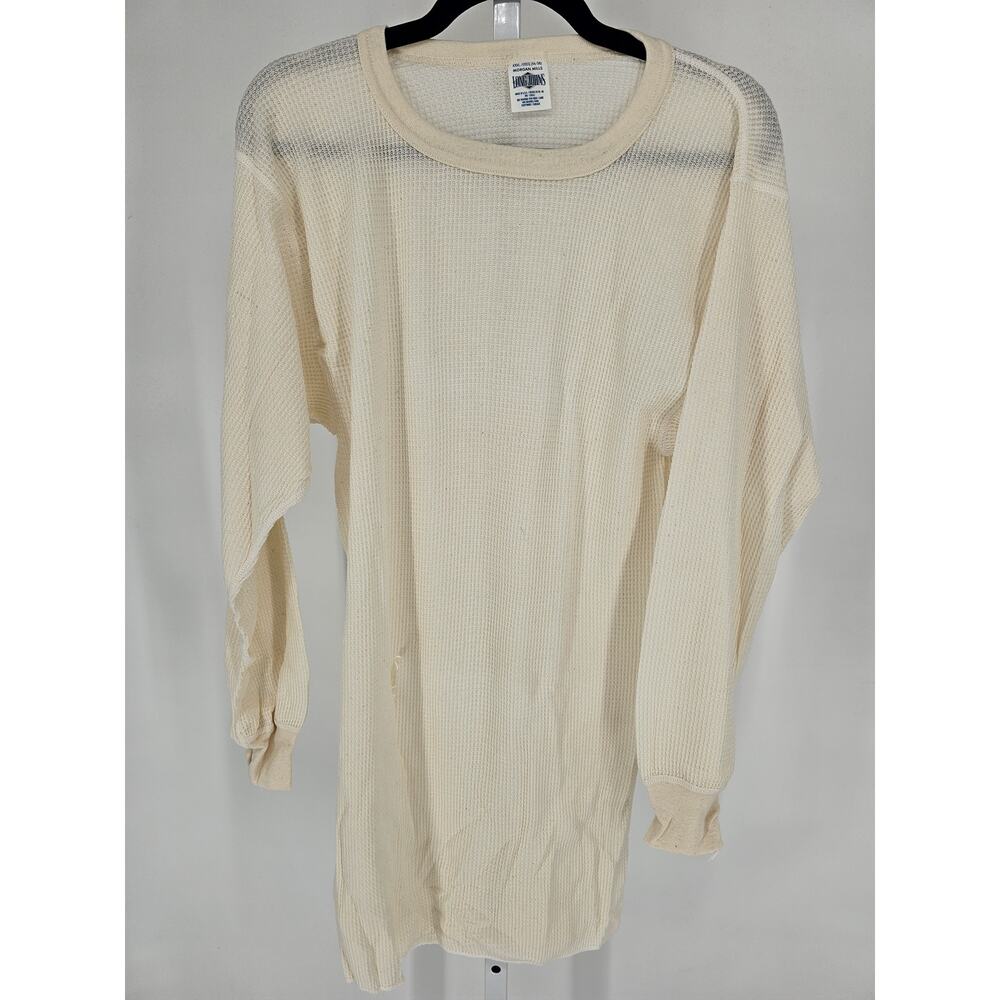 Vtg Morgan Mills Long Johns Mens Sz XXXL Waffle Knit Sleep Shirt Ivory